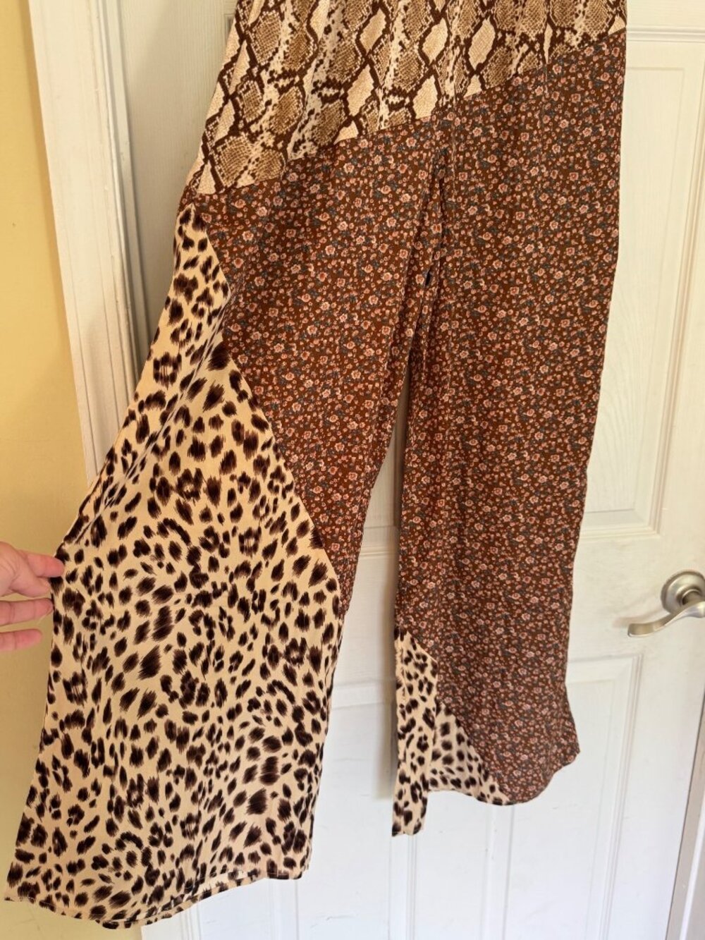 Oddi Patchwork Wide Leg Pants Snakeskin Floral Leopard Prints Pull On Stretchy W - Picture 4 of 11
